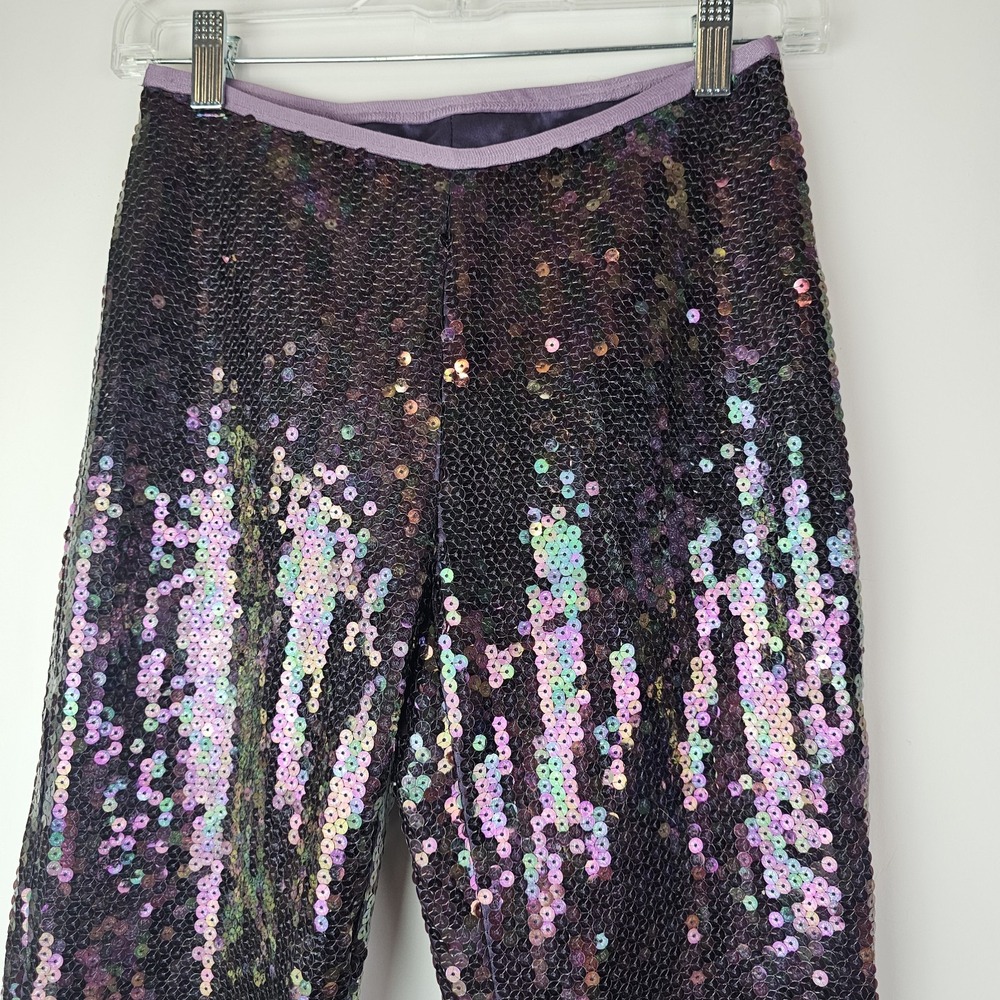 Rebecca Taylor Sequins Pants Womens 4 Purple Pull On Party Event Glam Formal - Picture 6 of 10